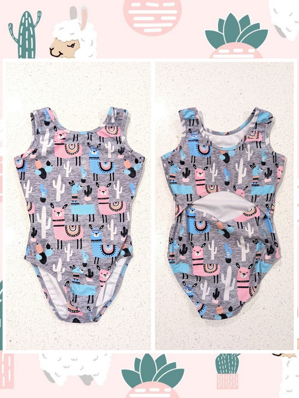 CUTE Destira Gymnastics Dance Leotard Child medium Ultra Soft OPEN BACK Llamas